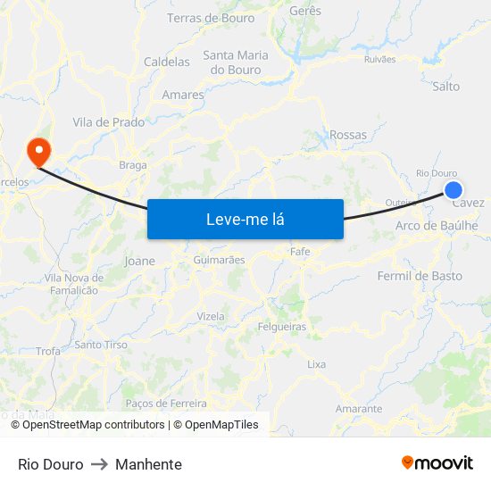 Rio Douro to Manhente map