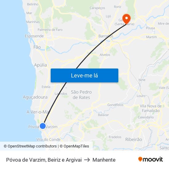 Póvoa de Varzim, Beiriz e Argivai to Manhente map