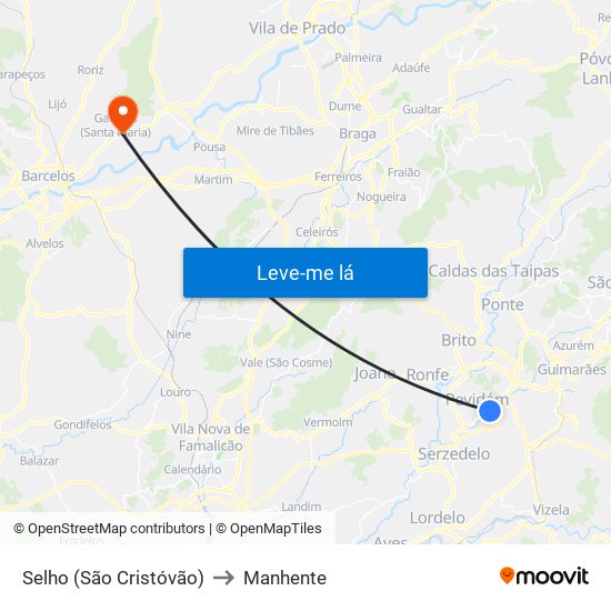 Selho (São Cristóvão) to Manhente map