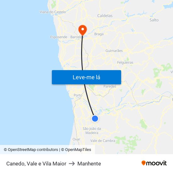 Canedo, Vale e Vila Maior to Manhente map