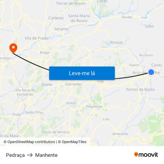 Pedraça to Manhente map