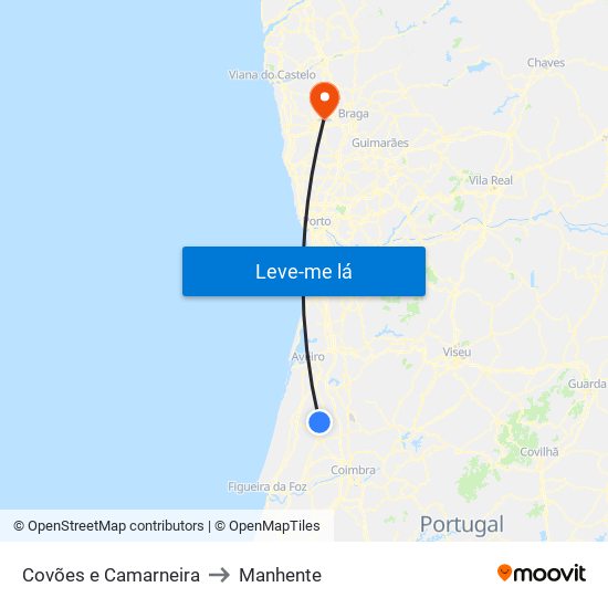 Covões e Camarneira to Manhente map