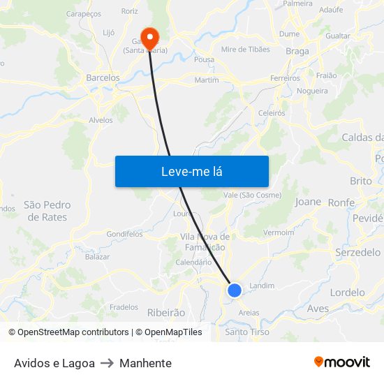 Avidos e Lagoa to Manhente map