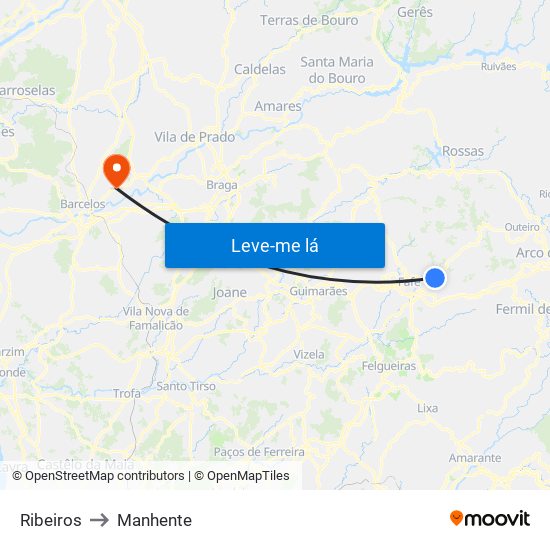 Ribeiros to Manhente map
