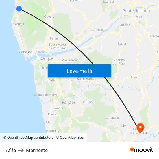 Afife to Manhente map