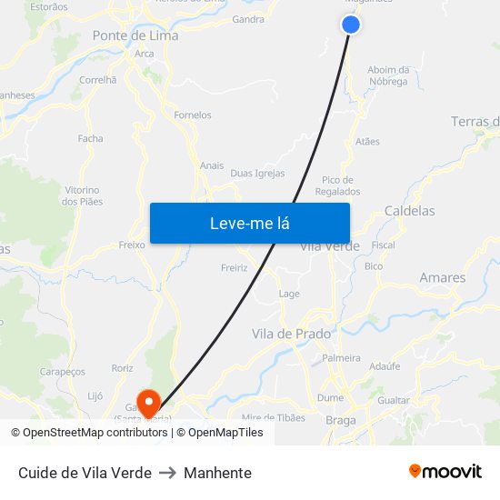 Cuide de Vila Verde to Manhente map