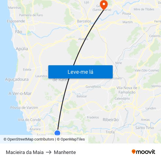 Macieira da Maia to Manhente map