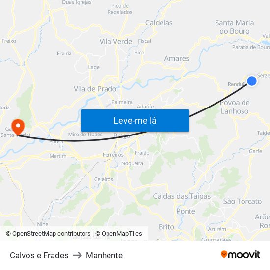 Calvos e Frades to Manhente map