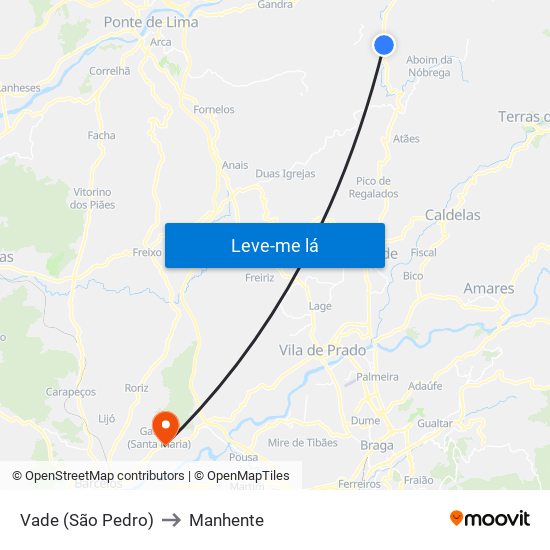 Vade (São Pedro) to Manhente map