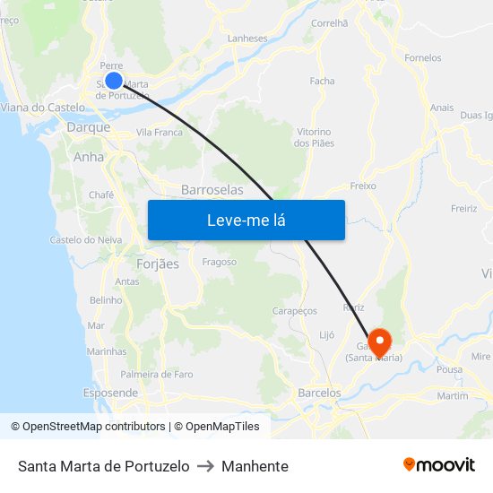 Santa Marta de Portuzelo to Manhente map