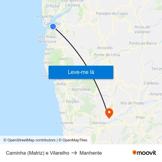 Caminha (Matriz) e Vilarelho to Manhente map