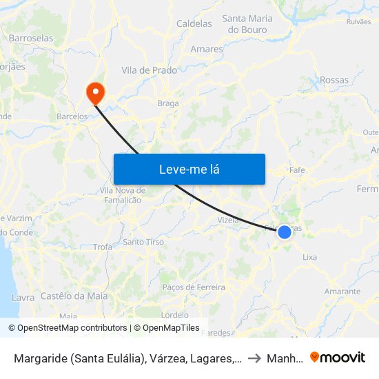 Margaride (Santa Eulália), Várzea, Lagares, Varziela e Moure to Manhente map