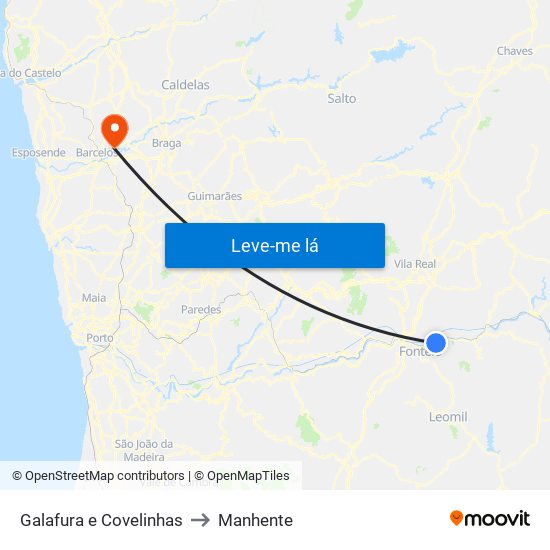 Galafura e Covelinhas to Manhente map