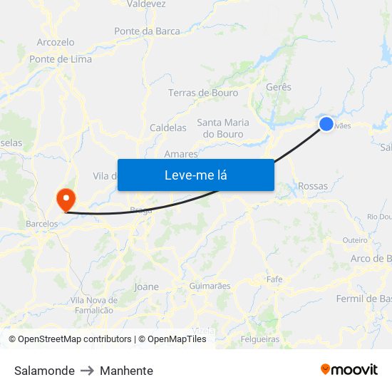 Salamonde to Manhente map