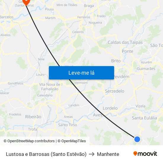 Lustosa e Barrosas (Santo Estêvão) to Manhente map