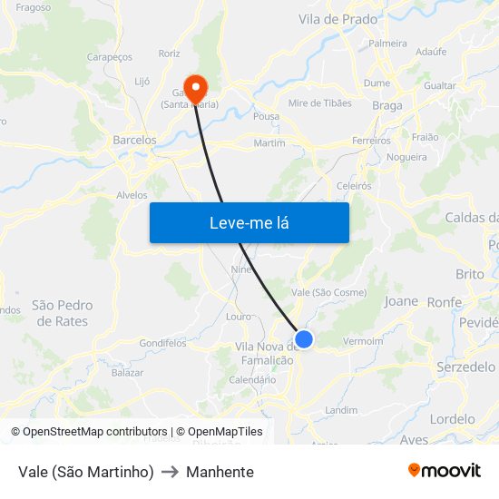 Vale (São Martinho) to Manhente map