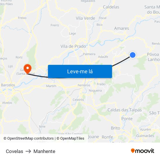 Covelas to Manhente map