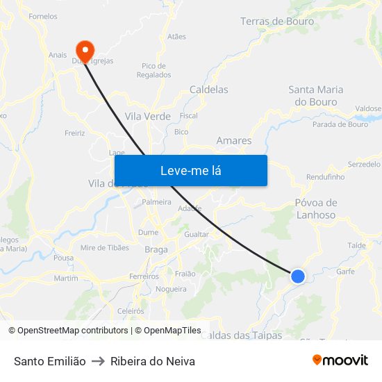 Santo Emilião to Ribeira do Neiva map