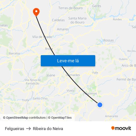 Felgueiras to Ribeira do Neiva map