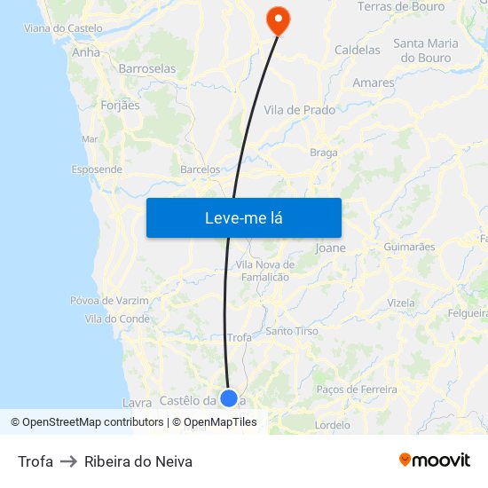 Trofa to Ribeira do Neiva map