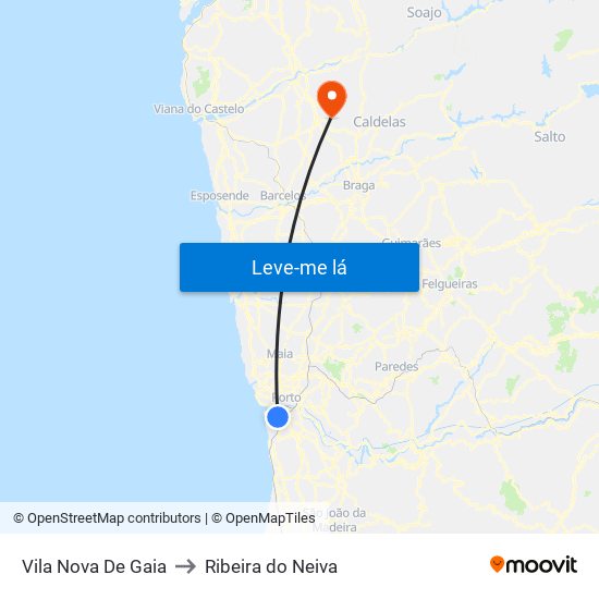 Vila Nova De Gaia to Ribeira do Neiva map
