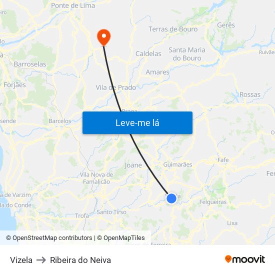 Vizela to Ribeira do Neiva map
