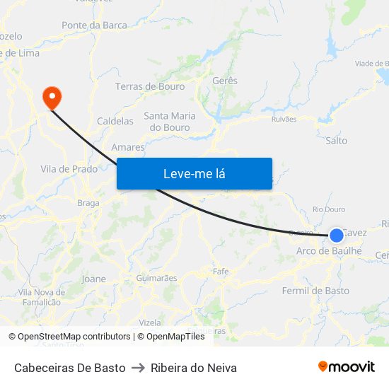 Cabeceiras De Basto to Ribeira do Neiva map