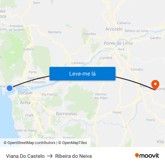 Viana Do Castelo to Ribeira do Neiva map