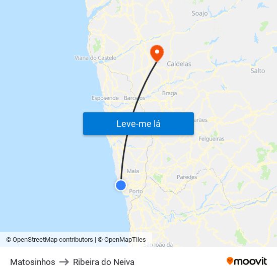 Matosinhos to Ribeira do Neiva map