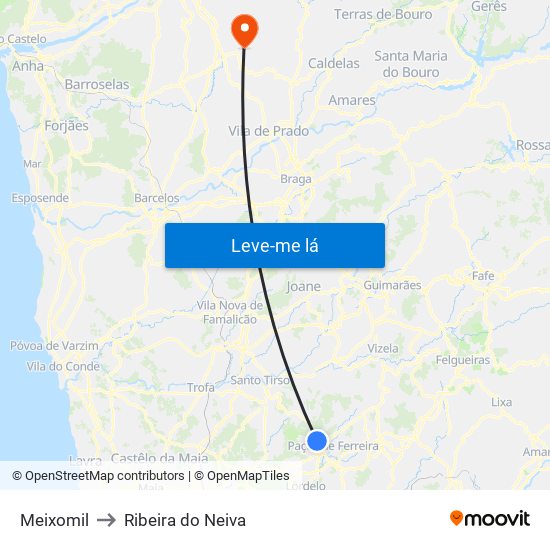 Meixomil to Ribeira do Neiva map