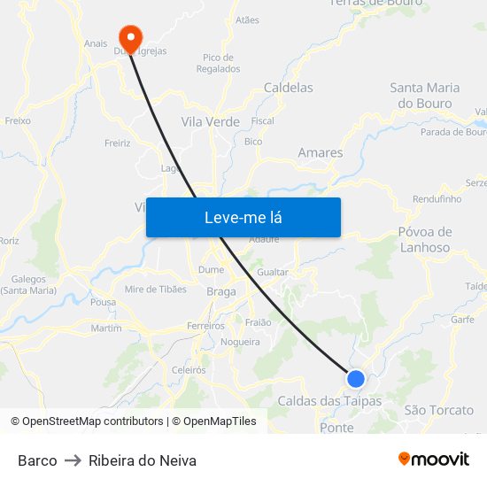 Barco to Ribeira do Neiva map