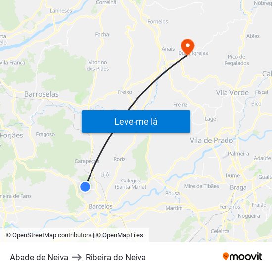 Abade de Neiva to Ribeira do Neiva map