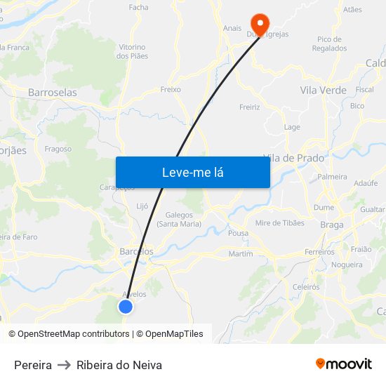 Pereira to Ribeira do Neiva map