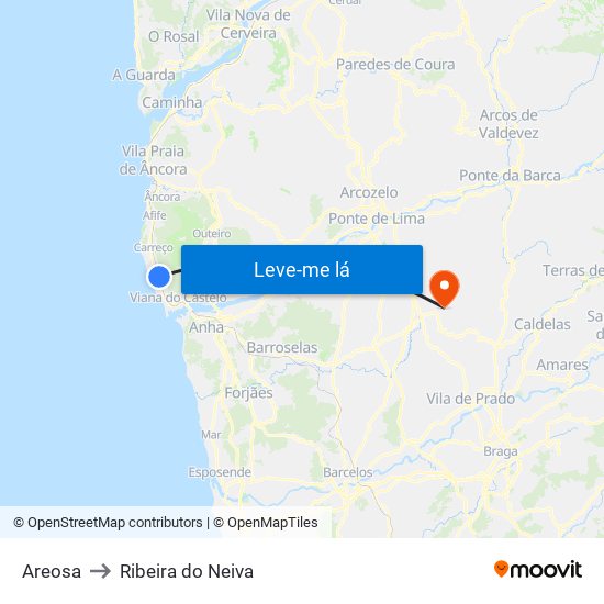 Areosa to Ribeira do Neiva map