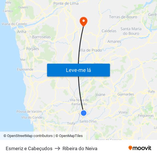 Esmeriz e Cabeçudos to Ribeira do Neiva map