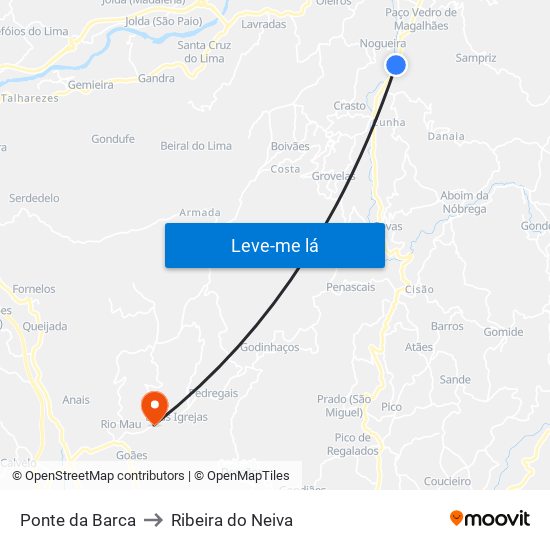 Ponte da Barca to Ribeira do Neiva map