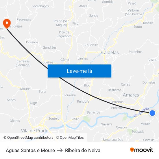 Águas Santas e Moure to Ribeira do Neiva map