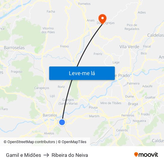 Gamil e Midões to Ribeira do Neiva map