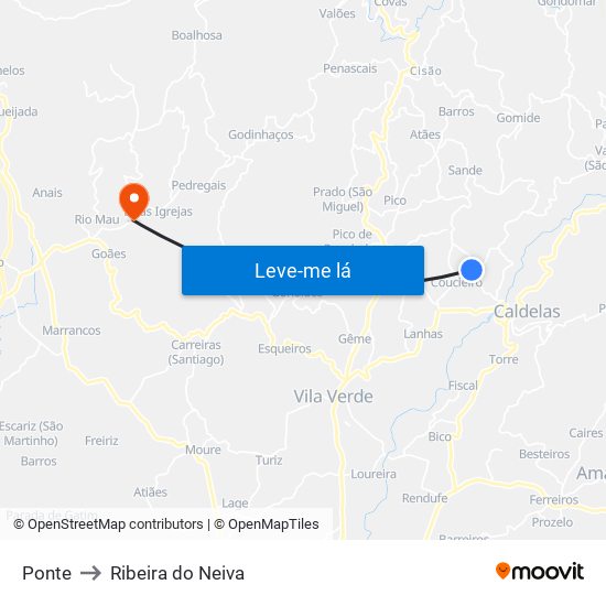 Ponte to Ribeira do Neiva map
