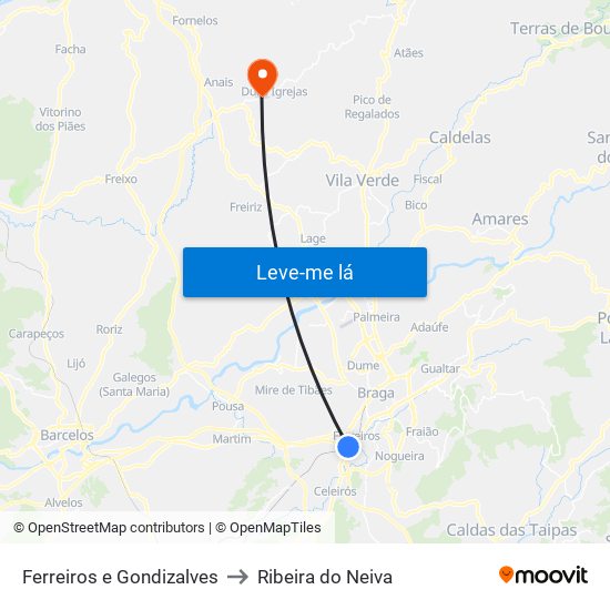 Ferreiros e Gondizalves to Ribeira do Neiva map