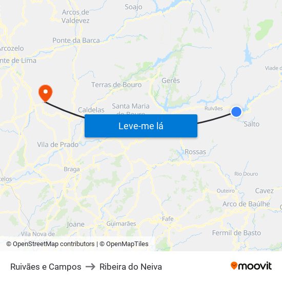 Ruivães e Campos to Ribeira do Neiva map