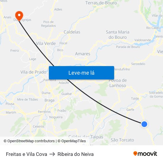 Freitas e Vila Cova to Ribeira do Neiva map