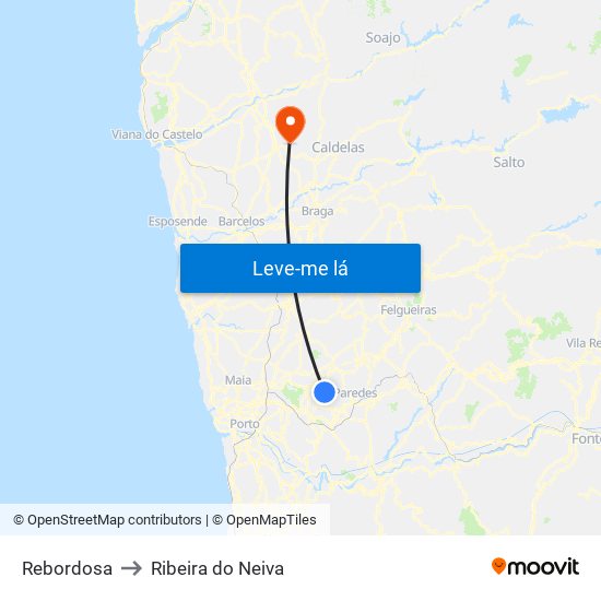 Rebordosa to Ribeira do Neiva map