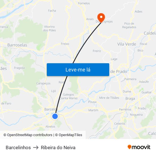 Barcelinhos to Ribeira do Neiva map