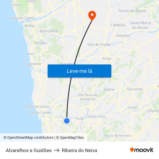 Alvarelhos e Guidões to Ribeira do Neiva map