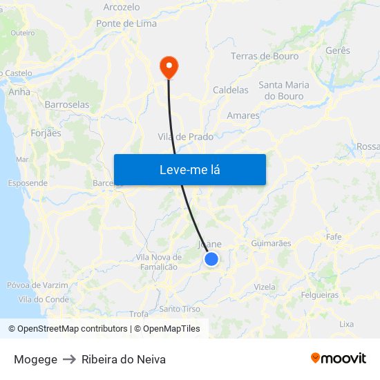 Mogege to Ribeira do Neiva map