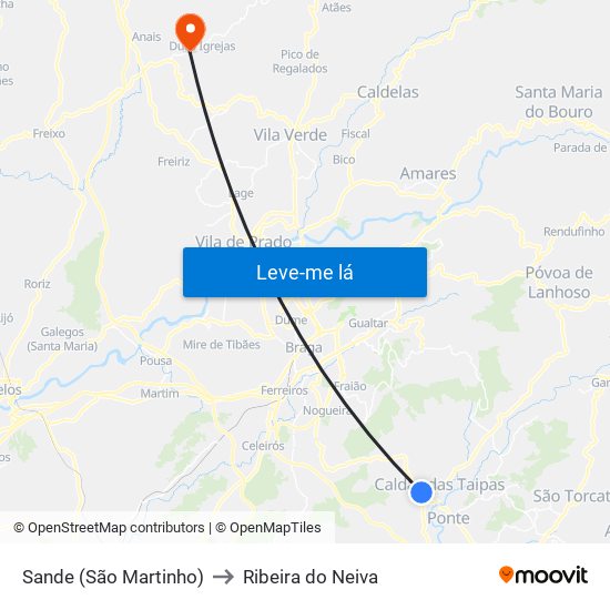 Sande (São Martinho) to Ribeira do Neiva map