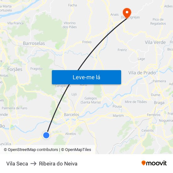 Vila Seca to Ribeira do Neiva map