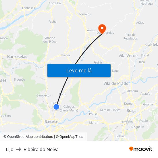 Lijó to Ribeira do Neiva map