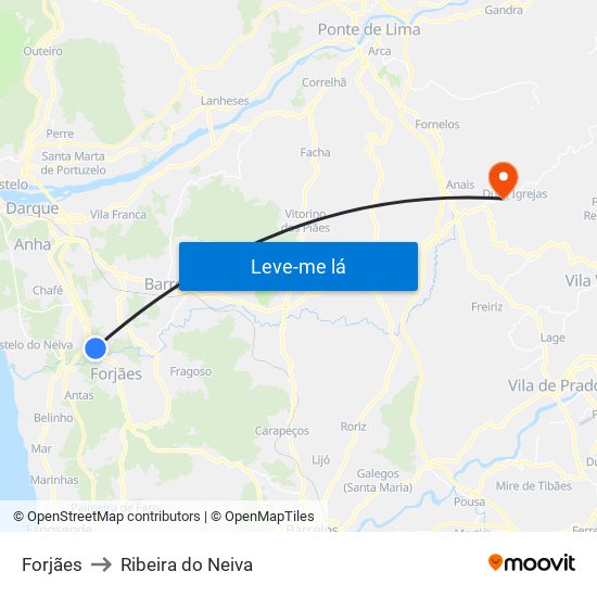 Forjães to Ribeira do Neiva map